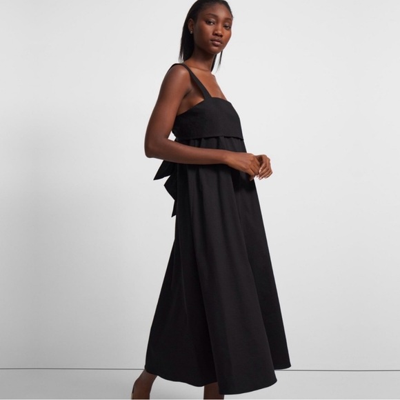 Theory Dresses & Skirts - THEORY Linen Blend Tie Back Midi Dress Eco Crunch Black Women’s Size Small